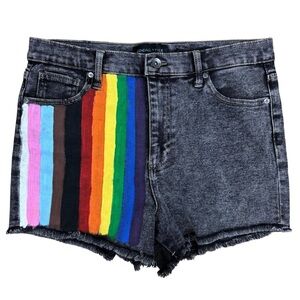 Kendall & Kylie Cut Off Black Denim Shorts Size 13/31 Handpainted Rainbow Pride